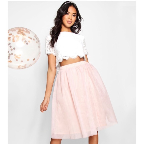 White Lace Top & Blush Midi Skirt Set - NEW - Picture 4 of 4